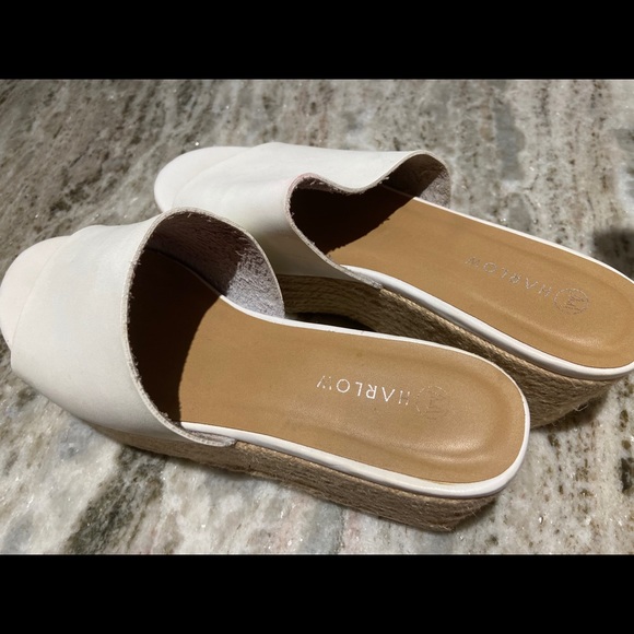 White Platform Sandals with Straw Lower Accent - Picture 5 of 5